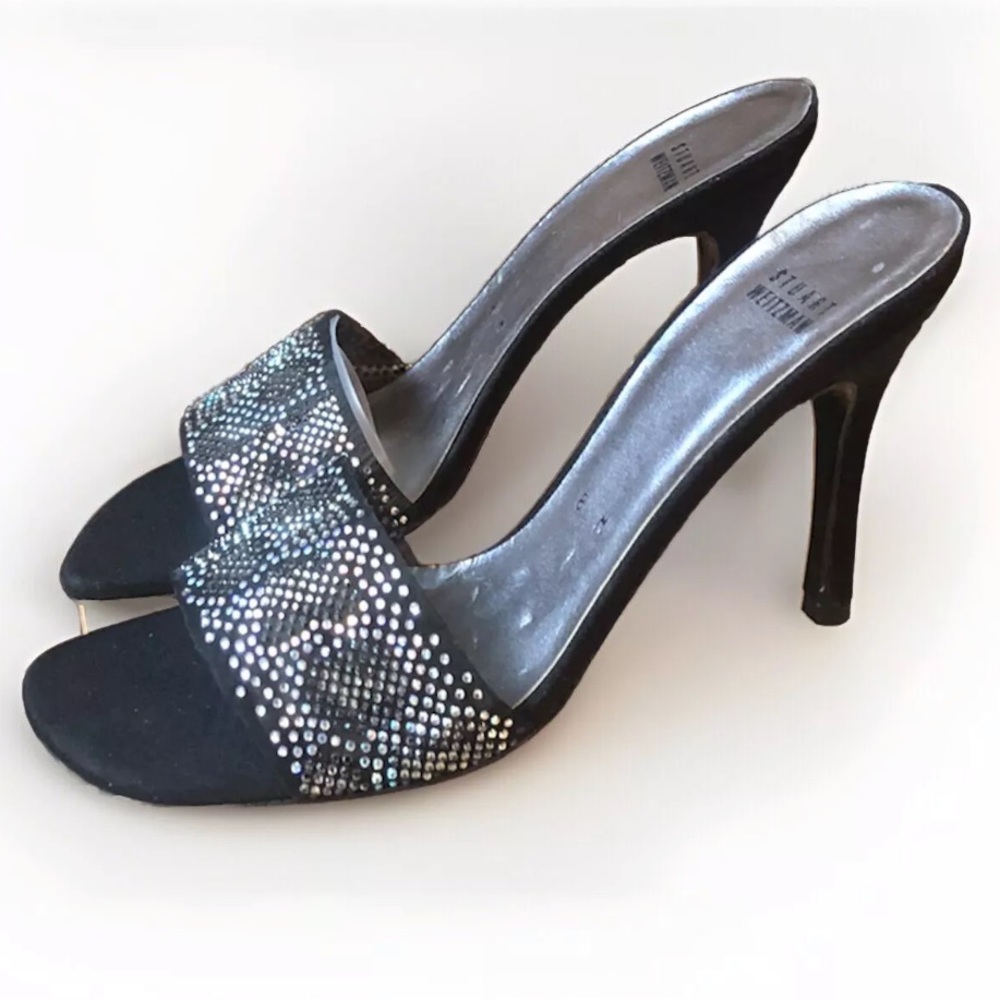 Stuart Weitzman $298 Blk/Silver Leopard Crystals Stilettos - Worn ONCE - 8M